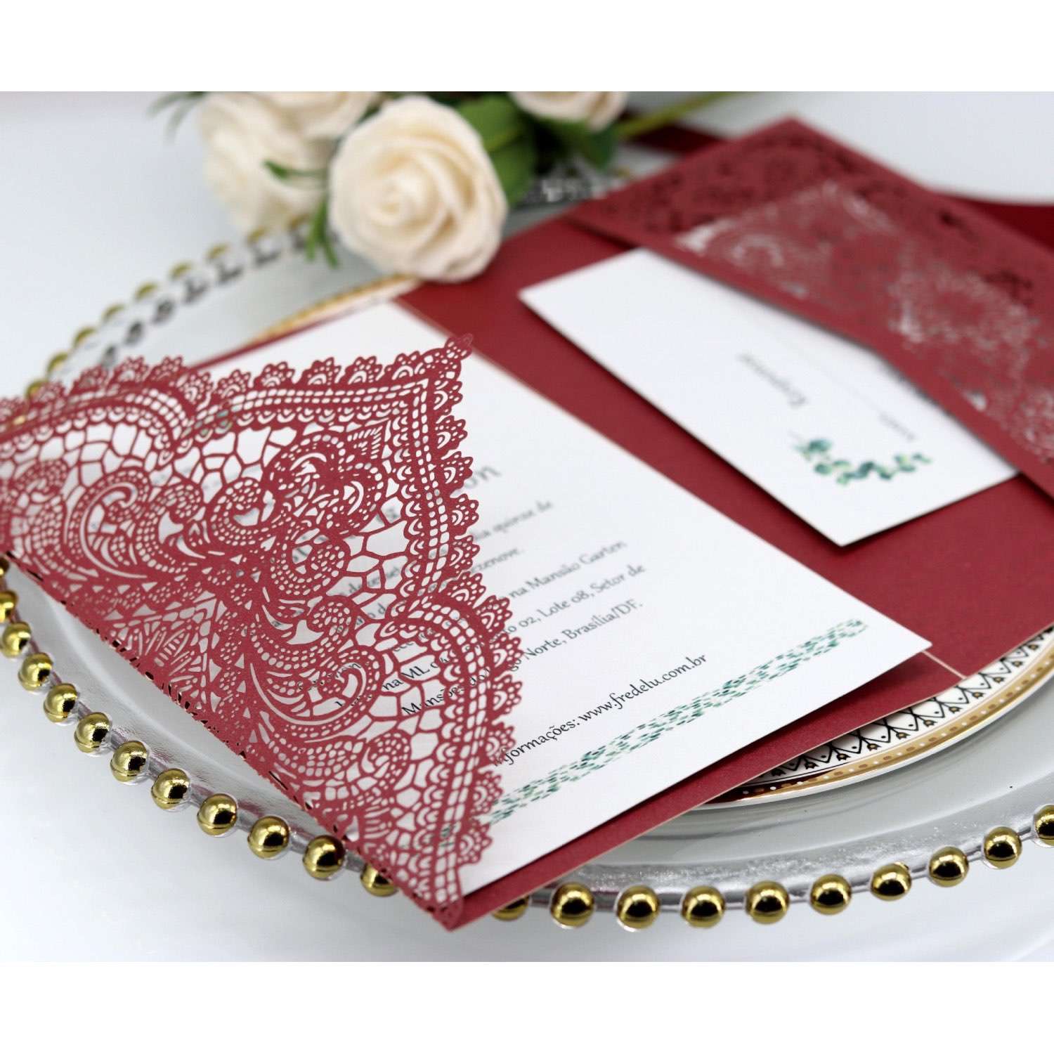 Dark Red  Birthday Card  Laser Invitation Lace Card